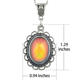 FUN JEWELS Vintage Multi Color Change Facet Oval Stone Pendant Mood Necklace 18" Chain+2" extender