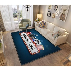 Cinema Background Concept Movie Theater Object on Blue Background and Area Rugs Non-Slip Floor Mat Doormats Home Runner Rug Carpet for Bedroom Indoor Outdoor Kids Play Mat Nursery Throw Rugs Yoga Mat