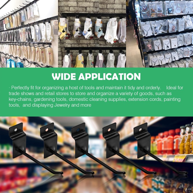 Yauhar 30Pcs 4 Inch/10CM Black Slat Wall Hanging Display Hooks,