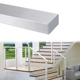Muzata 6'6" Stainless Steel Handrail Brushed Rectangular Handrail Top Rail Cable Railing System Deck Stair Indoor Outdoor, HT10 SL4