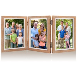 SRunDe Picture Frame for 3 Photos Collage 10 x 15 cm Tri-Fold Desk Frame Folding Wood Colour for Family Friend Gift and Office Decoration