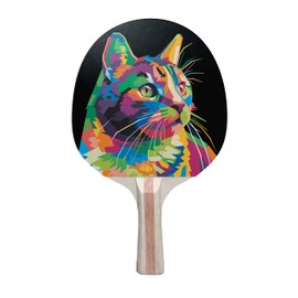 TigerTail Sports Colorful Cat Colorful Design Ping Pong Paddle, Premium 5 Ply Table Tennis Racket (Red on Back)