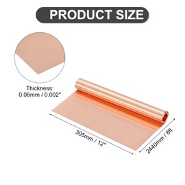 sourcing map Pure Copper Sheet Roll, 0.06mm 28Ga Thick T2 Copper Flashing 2440mm x 305mm/8Ft x 12in Copper Strip Soft Copper Metal Foil Plate for Craft Electrical House Repair