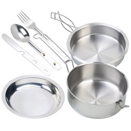 Semptec Urban Survival Technology Camping Pot: 6-Piece Stainless Steel Camping Cookware Set with Cutlery (Camping Cooking Pot, Camping Cooking Set, Outdoor on the Go)