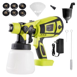 HONJAN Cordless Paint Sprayer, Paint Gun with 900ml Container, 6 Brass Nozzles, 3 Patterns and Filter for Home Interior and Exterior, Fence, Deck and Furniture CSPS-021(LightGreen No Battery)