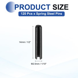 MECCANIXITY 120Pcs Slotted Split Roll Pins 1/10 Inch(2.5mm) Dia. 1/2 Inch(14mm) Length 65Mn Steel Spring Tension Expansion Dowels for Secure Fastening, Black