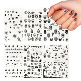 MultiValue Nail Stickers, 6 Sheets Holiday Nail Art Stickers Glow in The Dark Nail Sticks 3D Self-Adhesive Nail Decals with Skull Ghost Spider for Nail Design Nail Decorations&Manicure (Black)