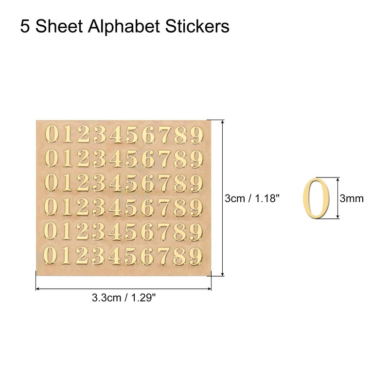 QUARKZMAN 5 Sheets 3D Small Resin Number Stickers 1-9 Gold
