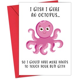 Qumic Funny Anniversary Card for Wife Husband - I Wish I Were an Octopus Octopus Valentines Day Card for Him Her, Naughty Love Card, Birthday Card for Boyfriend Girlfriend Fiance Fiancee