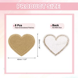 sourcing map 8Pcs Iron on Heart Patches, Sew on Small Heart Embroidered Patches, Decorative Repair Patch Applique for DIY Crafts Backpacks Bags Hats Clothes, 40mm Khaki