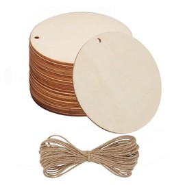 Wooden Slices with Holes,20 Pcs Round Wood Discs Wooden Circles,for DIY Crafting Arts Paintin Gift Tag Wedding Party Decor,with 10m Natural Twine