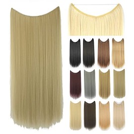 IMISSU 22'' 26'' Long Straight Hair Extensions Fish Line Hairpiece Synthetic Invisible Secret Wire Headwear Flip Hair Piece for Women (26 Inch,Beach Blonde)