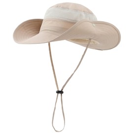 Connectile Unisex Outdoor Mesh Safari Hat, Solid, Wide Brim, UV Protection, Sun Protection, Fishing Cap, light khaki