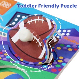 Wooden Puzzles for Toddlers, 4 Pack (Animals/Sports/Vegetables/Tools) Jumbo Knob Wooden Matching Puzzle, Montessori Preschool Educational Fine Motor Skill Peg Puzzle Set Toys for Boy Girl Ages 1+