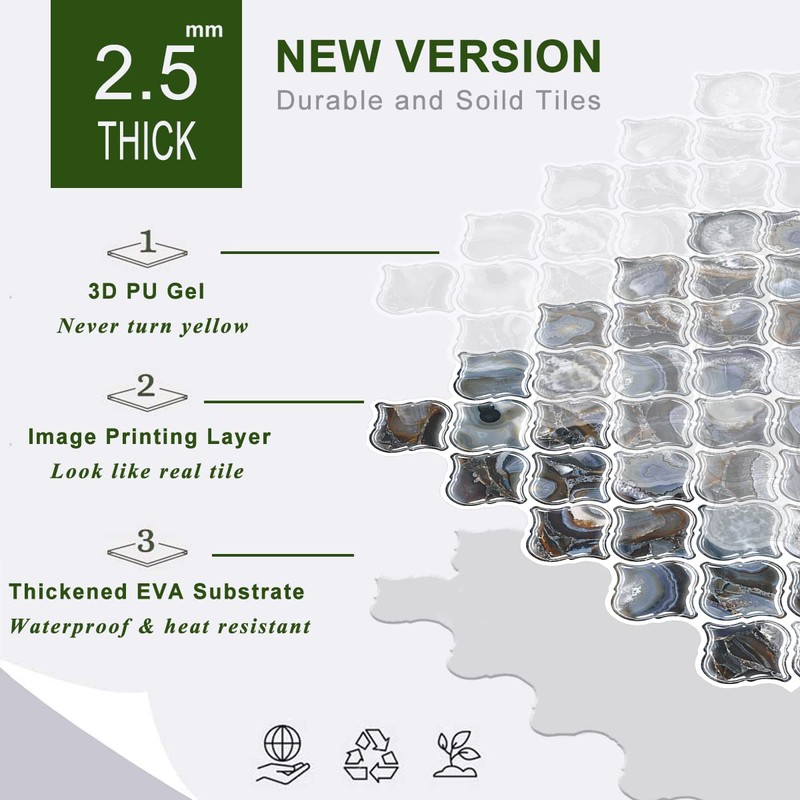 STICKGOO Arabesque Self Adhesive Tile Peel and Stick Backsplash, 12”X12”