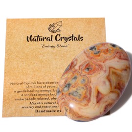 MAIBAOTA 2.4" Large Crazy Lace Agate Crystal Stone Polished Palm Stone Healing Crystals 0.7" Thick Natural Reiki Gemstone Worry Stone Energy Balancing Anxiety Stress Relief Meditation 1 Pc