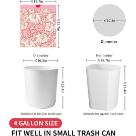 Trash bags, 4 Gallon Trash Bags Drawstring, Colorful & Portable Small Trash Bags with Plum Blossom Printed, Tear-Resistant Garbage Bags 4 Gallon for Bathroom Office Trash Cans, 80 Count