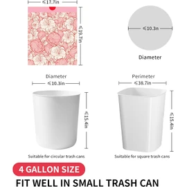 Trash bags, 4 Gallon Trash Bags Drawstring, Colorful & Portable Small Trash Bags with Plum Blossom Printed, Tear-Resistant Garbage Bags 4 Gallon for Bathroom Office Trash Cans, 80 Count