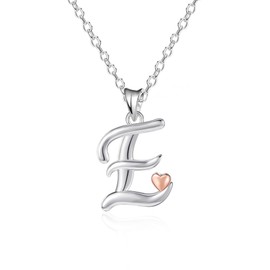 Mesovor 925 Sterling Silver Necklaces for Women, Dainty Initial Name Necklace with Rose Gold Heart, Jewellery Gifts for Family Mother Sister Daughter Wife (Letter-E)