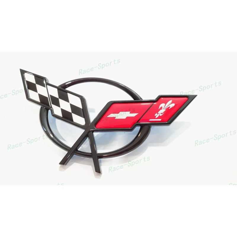 AUTO 1PC Black Front Bumper Cross Flags Emblem Badge Fit