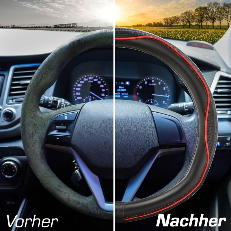 Upgrade4cars D-shape steering wheel cover in red, steering wheel protector,