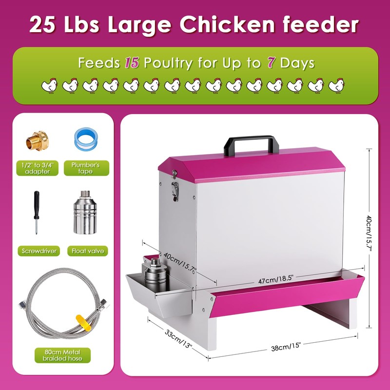 25Lb Metal Chicken Feeder and Waterer Set Automatic No Waste