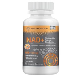 HEALTHADDICTION - NAD 300 mg  Suplemento Alimenticio con Resveratrol y Glutatión  Cápsulas de 350 mg  Fórmula Natural, Sin Gluten y Sin Azúcar...     