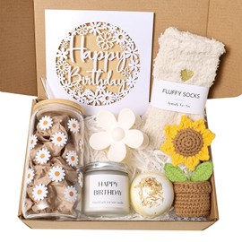 Birthday Gifts For Women, Happy Birthday Gift Baskets for Women, Self Care Relaxing Gift Set with Cute Daisy Aesthetic Glass Cups for Teen Girls, Her, Daughter,Sister, Best Friend