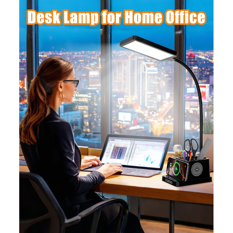 Desk Lamp with Wireless Charger, COZOO LED Desk Lamps for