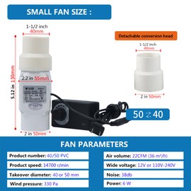 ACEDUROBLA 1-1/2 inch 40 mm Inline Duct Fan, 6W 22 CFM Ventilation System High Efficiency Exhaust Air Fan for Greenhouse Bathroom Tent RV Yacht Basement Attic Kitchen Pet, Adjustable Speed