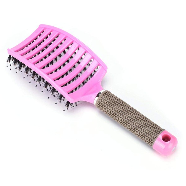 POFET 2 x Pink Boar Bristles for Detangling Thick Hair Vented for Faster Drying Natural Boar Bristles for Hair Oil Distribution