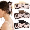 Hapdoo 3pcs Cow Print Western Leather Square Hair Clips, Matte
