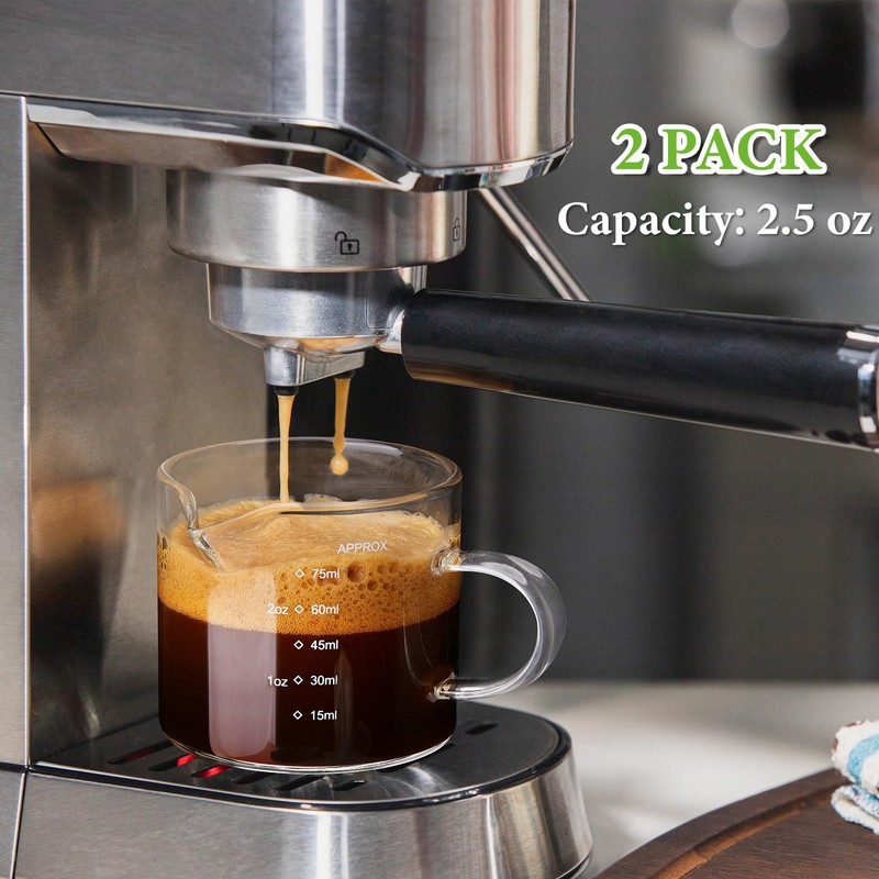 Mfacoy 2 Pack Measuring Cups, 75ML Espresso Cups with Handle,