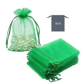 100pc 10x15cm Organza Bags for Small Gifts, Sweet Bags, Jewellery Packing, Wedding Favours, Christmas, Birthday Mesh Party Bags (Green)