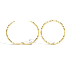 Jewelco London Solid 9ct Yellow Gold Hinged Sleeper 1mm Hoop Earrings 16mm