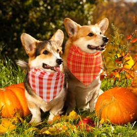 Abbylike 100 Pcs Fall Plaid Dog Bandanas Bulk Autumn Bandanas for Dogs Triangle Kerchief Bibs Scarf for Small Medium Large Pets Thanksgiving Costume Photo Props Accessories Pet Shops, 25 Styles