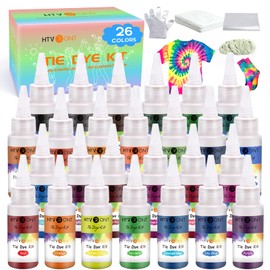 HTVRONT Tie Dye Kit - 26 Colors Pre-Filled Bottles Tye Dye Kit, Permanent Non-Toxic Tie Dye Kits for Adults and Kids, Tie Die Kit for Group Handmade Creative Activity(Just Add Water)