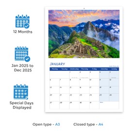 Natural Wonders A4 2025 Calendar Month to View 2025 Calendar Family 12 Months Wall Calendar 2025 Papa Prints
