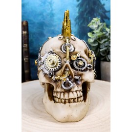 Ebros Gift Steampunk Geared Cyborg Punk Rock Goth Rocker War Dog Skull with Rifle Bullet Spikes Mohawk Hair Decorative Figurine 6.75" L Ossuary Macabre Skulls