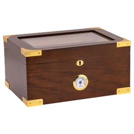 Quality Importers The Milano Elegant Cigar Humidor, Tempered Glasstop, Cedar Spanish Divider, Brass Ring Glass Hygrometer, Holds Up to 100 Cigars
