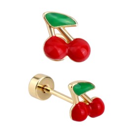 Mikovivi Cherry Earrings for Women, Red Cherry Flatback Stud Earrings Dainty Fruit Jewelry Present Choice for Birthday Anniversary Festival