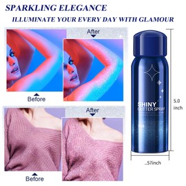 HANYWIL Body Glitter, Glitter Spray for Hair and Body, Spray, Hairspray Clothes, Long-Lasting Shimmer Suitable Stage, Festival Rave Makeup Prom 2.11 Fl Oz