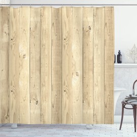 Ambesonne Rustic Shower Curtain, Picture of Smooth Oak Wood Texture in Old Fashion Retro Horizontal Nature Design, Cloth Fabric Bathroom Decor Set with Hooks, 69" W x 70" L, Pale Yellow