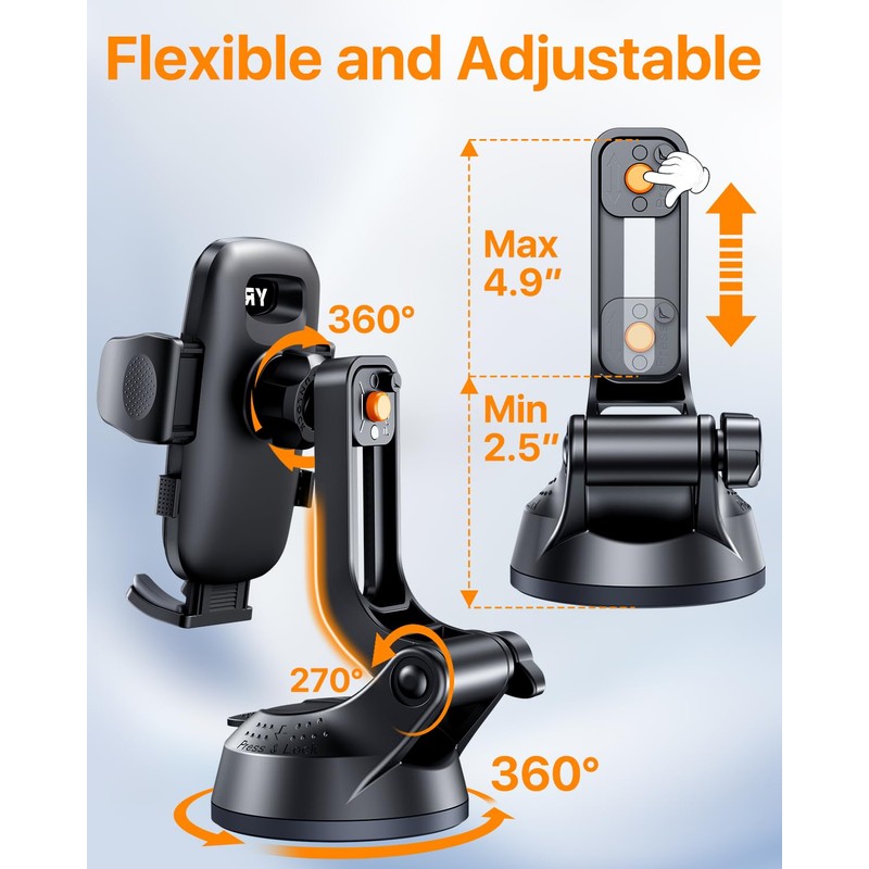 YRU 【2026 Upgrade & Military-Grade】 Car Phone Holder Mount【100+LBS Strong