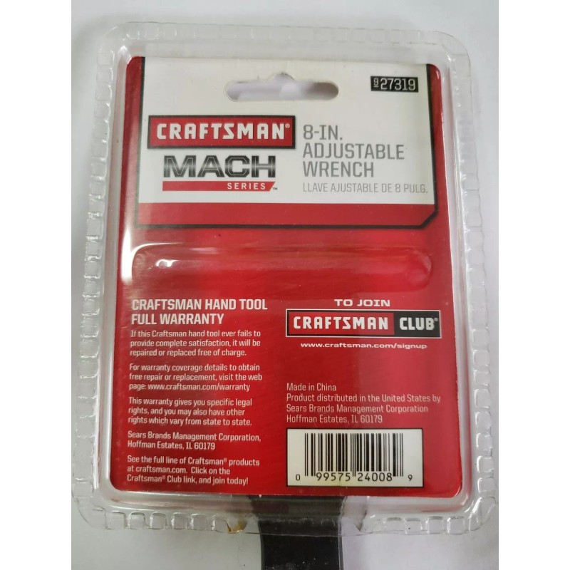 Craftsman 8 inch Mach Series Adjustable Wrench 9-27319