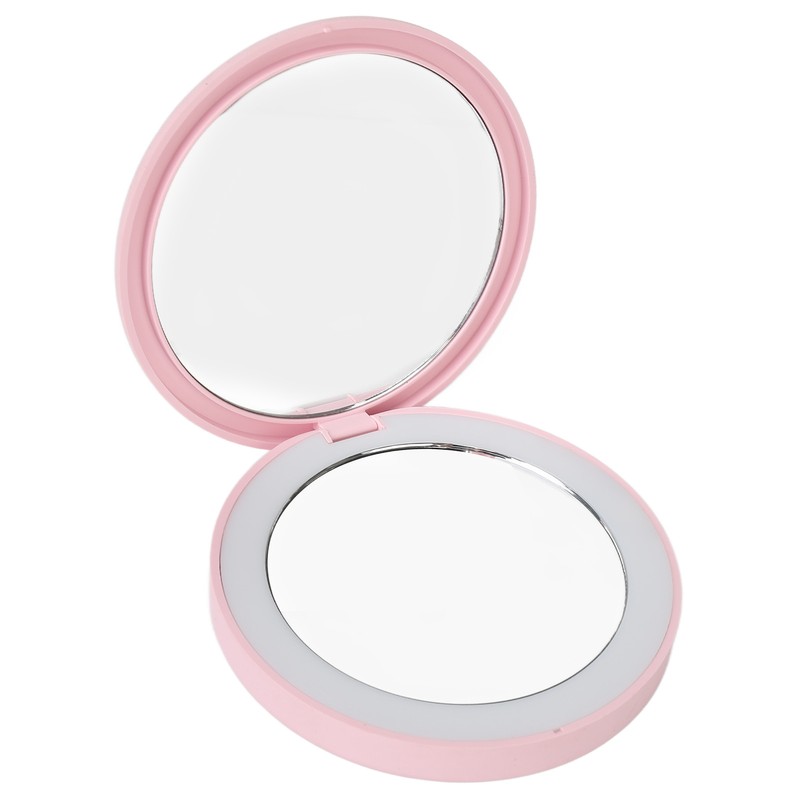 LED Compact Mirror Round Shape 3X Magnification Rechargeable Double Sided