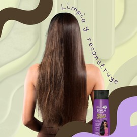 shampoo Skala Mais Lisos Brillo Natural Fuerza, Reconstruccion y Flexibilidad Vitamina E y D-Pantenol Proteinas de Arroz, Almidon de Maíz y Aminoácidos Cabello Alineado sin Volumen 100% VEGANO