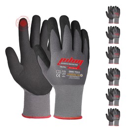 Pilim Microfoam Nitrile Safety Work Gloves - 3/6/12 Pairs Heavy Duty Grip Gloves for Construction, Gardening, and Mechanics