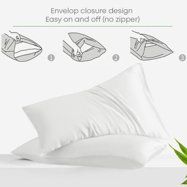 LINENWALAS Organic Vegan Bamboo Fitted Sheet with Pillowcase, Deep Pocket 16 Inch Softest, Silky Cool Bamboo Bedding Single Size 1 Fitted Sheet and 1 Pillowcase (W-89 x L-190 CM, White)