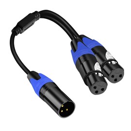 Yumiwoow 1 Male to 2 Female XLR Y Splitter Micrphone Cable, 3pin XLR Female to Dual XLR Male Y-Splitter Balanced Mic Audio Cables for Stereo Mic to L & R Audio Track (1.6FT/ 1 Pack)